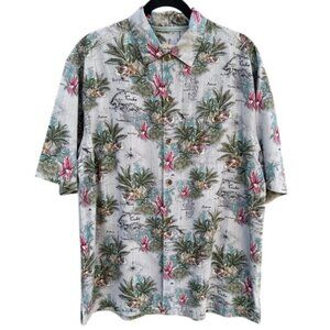 Tommy Bahama Silk Mens Cuban Map Hawaiian Shirt L Short Sleeve Button-Up Tropica